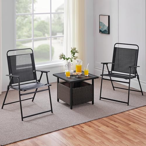 Yaheetech Outdoor Patio Side Table with 1.5" Umbrella Hole, PE Rattan Umbrella Stand, All Weather Wicker Bistro Coffee Table for Garden, Poolside, Deck, Black