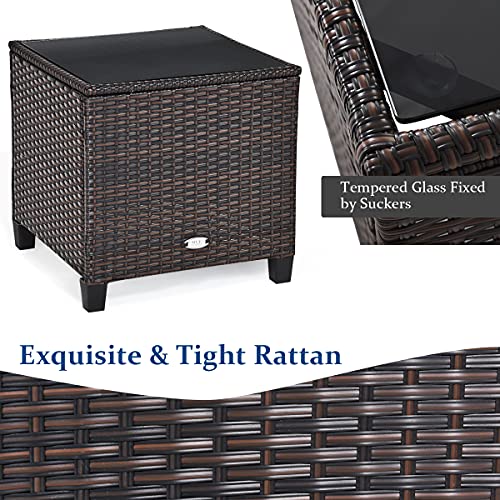 Tangkula 3 Pieces Patio Furniture Set, PE Rattan Wicker 3 Pcs Outdoor Sofa Set w/Washable Cushion and Tempered Glass Tabletop, Conversation Furniture for Garden Poolside Balcony (Black)