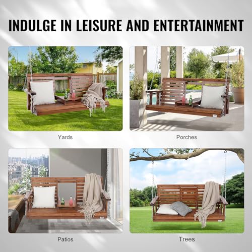VEVOR Wooden Porch Swing 5 ft, Patio Bench Swing for Courtyard & Garden, Upgraded 880 lbs Strong Load Capacity, Heavy Duty Swing Chair Bench with Hanging Chains for Outdoors, Brown