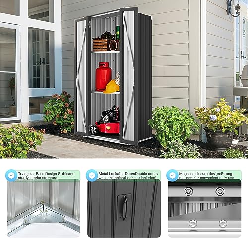 AECOJOY Outdoor Storage Cabinet, Outdoor Cabinets Waterproof with Shelves, Vertical Tall Garden Outdoor Cabinet, Sheds & Outdoor Storage Clearance Cabinet Weatherproof for Outside in Dark Grey