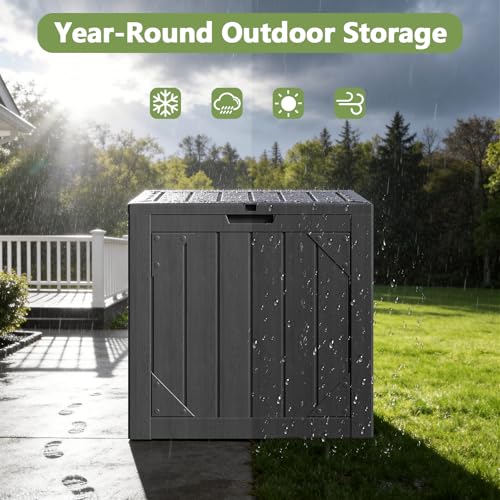 MAKE CHANGES Outdoor Storage Box,30 Gallon Deck Box Outdoor Storage Bench Outside Waterproof Resin Storage Bench, Lockable Patio Cushions, Garden Tools Storage For Furniture, UV Resistant(Gray
