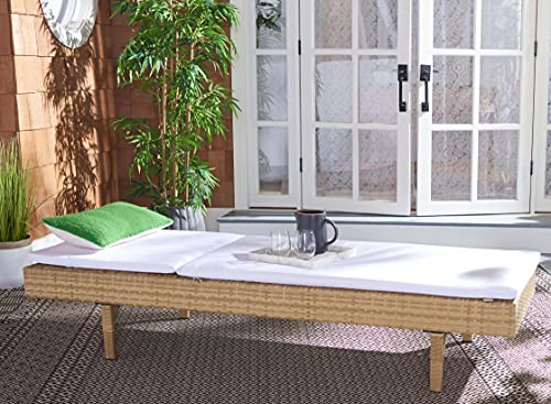SAFAVIEH Outdoor - Cam Chaise Lounge Chair - Brown & White - Faux Wicker Rattan & Steel Frame with Cushion - Modern Adjustable Design - Ideal for Patio, Deck, Poolside, Backyard (PAT7501D)
