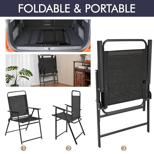 Yaheetech Outdoor Folding Patio Chairs Set of 4, Portable Outdoor Folding Chairs for Outside, Lawn, Garden and Porch with Metal Frame, Armrests, Stackable, Foldable and Portable Design, Black