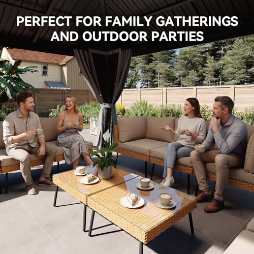 Aoxun 12' x 16' Permanent Hardtop Gazebo with Galvanized Steel Double Roof and Aluminum Frames Outdoor Large Pavilion Gazebo for Patio Deck Garden, Nettings and Curtains Included, Gray