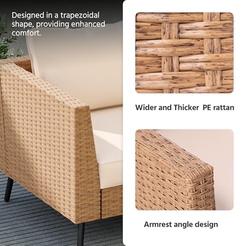 LAUSAINT HOME 6 Pieces Outdoor Patio Furniture Sets, Rattan Conversation Sectional Set with Cushions and Storage Box, Patio Sofa with Outdoor Table