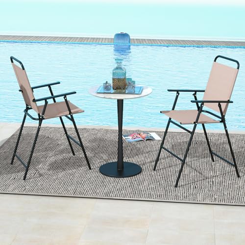 Giantex Outdoor Folding Bar Chair Set of 2, Counter-Height Patio Chairs with Backrest, Armrests, Footrest, Metal Frame, Patio Furniture Chair Set for Backyard Poolside Balcony, 330 LBS Capacity