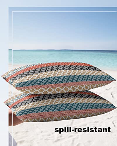 Coutious Outdoor Waterproof Throw Pillow Covers Boho Stripe Tribal Vingtage Lumbar Pillowcases Bohemian Style Pattern Decorative Pillows Cushion Case Patio Pillows for Couch Bed Garden 20 x 12 Inches