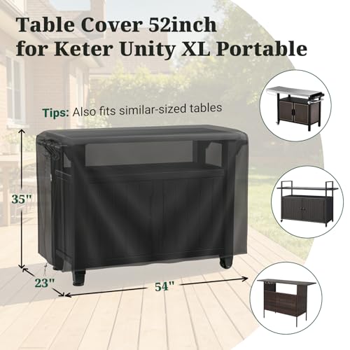 MR. COVER Outdoor prep table cover 52 inch for Keter Unity XL Outdoor Rolling Table Cart, 600D Heavy Duty Waterproof for Grill Dining Kitchen Island cart Protective, Outdoor Storage Cabinet Cover
