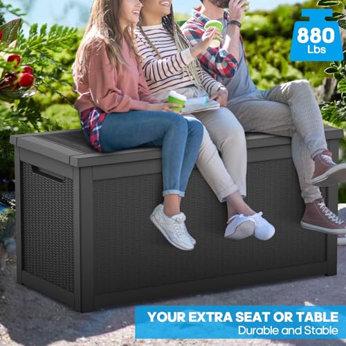 PATIOEASY Outdoor Storage Box 325GAL Waterproof Resin Deck Box,Pool Accessories Supplies，UV-Resistant Lockable Package Delivery Bin for Garden Tools,Large Patio Outside Cushions,Chest,Furniture,Black