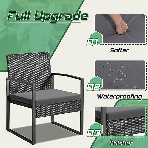 Homall Balcony 3 Piece Furniture Table Garden Backyard Outdoor Patio Use Porch Chairs Cushioned PE Wicker Bistro Set Rattan (Grey)