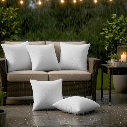Utopia Bedding Outdoor Pillow Inserts 18 x 18 Inches (Pack of 2, White), Water Resistant Garden Throw Pillows for Patio and Porch Furniture