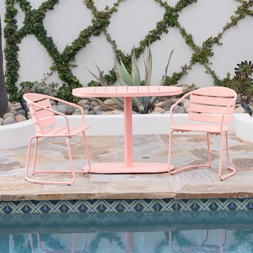 Christopher Knight Home Adley Outdoor Bistro Set, 3-Piece Bistro Table and Chair Set of 2, Patio Furniture Set with Iron Frame, Bistro Dining for Poolside Garden Cafeteria, Matte Coral