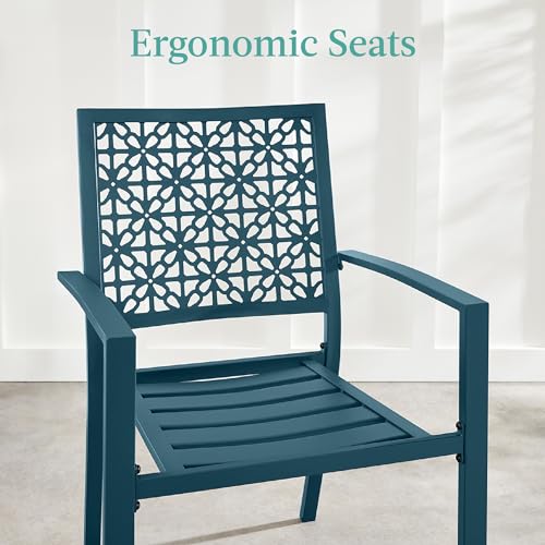 Best Choice Products 3-Piece Outdoor Bistro Set, Stackable Modern Steel Furniture for Porch, Garden w/ 2 Chairs, Table, Geometric Decor - Peacock Blue