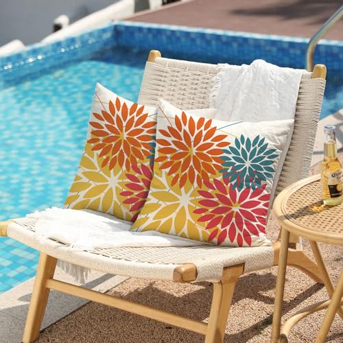 DFXSZ Outdoor Pillow Covers 18x18 Inch Set of 2 Orange Yellow Red Flower Decorative Waterproof Fall Summer Outdoor Pillow Covers for Patio Funiture Garden Couch 168G18