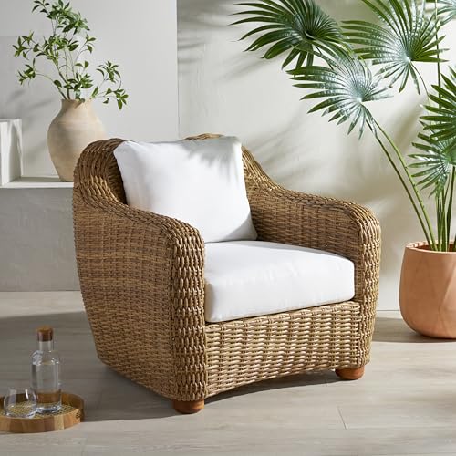 SAFAVIEH Couture Outdoor Collection Melbourne Natural/White Cushion Wicker Patio Accent Chair