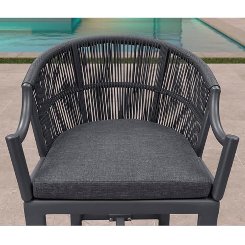 PURPLE LEAF Patio Bar Stools Set of 2 Outdoor Wicker Modern High Bar Chairs Metal Cushioned Barstools with Backs and Ergonomic Armrest for Balcony Garden Indoor Kitchen Island, Gray