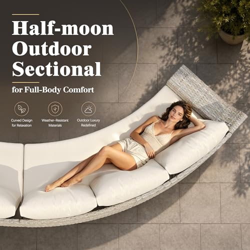 LUXOAK 6-Piece Wicker Patio Furniture Set, Curved Half-Moon Outdoor Sectional Sofa with 6" Wide Armrests, All-Weather Rattan Conversation Set with Thick Cushions, for Backyard/Garden/Deck/Patio