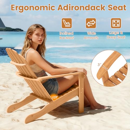 Giantex Adirondack Chair Set of 2 Acacia Wood Outdoor Chairs with 350 lbs Weight Capacity, Lounge Chair Armchair for Yard, Patio, Garden, Poolside, Balcony, Deck Fire Pit Chairs, Natural
