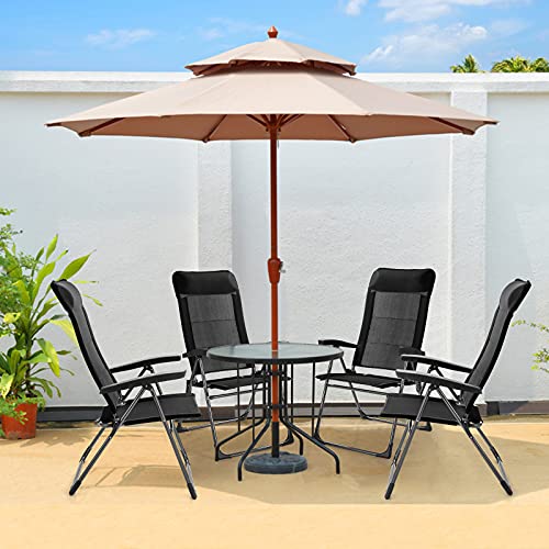 Goplus Folding Patio Sling Chairs, Portable Dining Chair with Headrest, 7 Level Adjustable Backrest, Outdoor Sling Back Chairs for Camping Backyard Garden, Set of 2