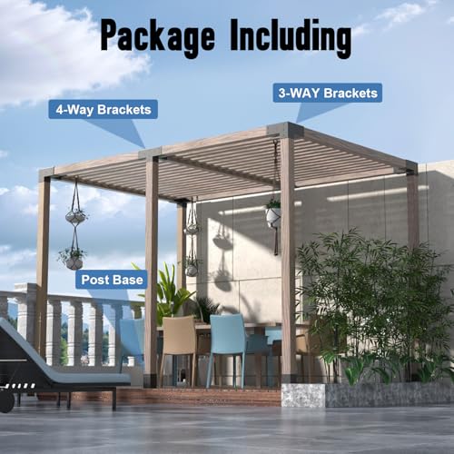 Pergola Kit, Heavy Duty Pergola Brackets for 4"x 4" (Actual 3.5" X 3.5") Lumber,DIY Rust-Proof Gazebo Hardware Kits with 3-Way & 4-Way Corner Bracket, Gazebo Brackets Kits for Patio Backyard Outdoor