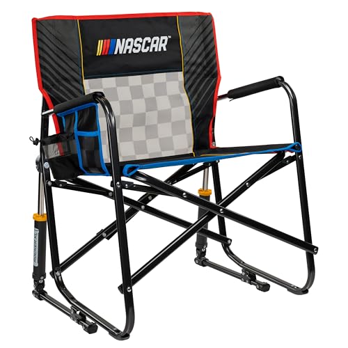 GCI Outdoor NASCAR Freestyle XL Rocker Camping & Sideline Sports Chair | Portable Folding Rocking Chair with Durable Armrests & Drink Holder | Great for Big and Tall, Black