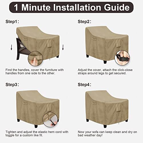 PureFit Outdoor Chair Covers Waterproof 2 Pack Patio Furniture Lawn Chair Covers for Outdoor Furniture with Air Vent and Padded Handles, Fits up to 32W x 37D x 36H Inches, Camel