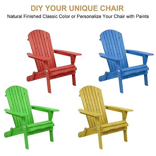 VINGLI Folding Adirondack Chairs Wood Lawn Chair Wooden Lounger 350 LBs Support Fire Pit Seating Natural Finished Weather Resistant Indoor Outdoor Furniture