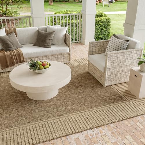 Nuloom Asha Light Brown/Ivory, 8' x 10', Casual, Striped Border, Soft and Cozy, High Traffic, Stain Resistant, Easy Clean, Durable Area Rug for Indoor/Outdoor Patio, Deck, Porch, Garden, Courtyard