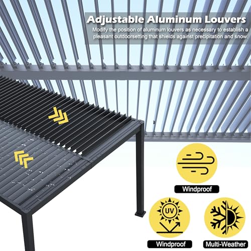 Goldshire 10'x 13' Patio Louvered Pergola Canopy Modern Aluminum Pergola with Adjustable Roof Rainproof Gazebo for Outdoor BBQ Deck Yard Lawn and Garden Deep Grey Hardtop Gazebo (10x13FT)