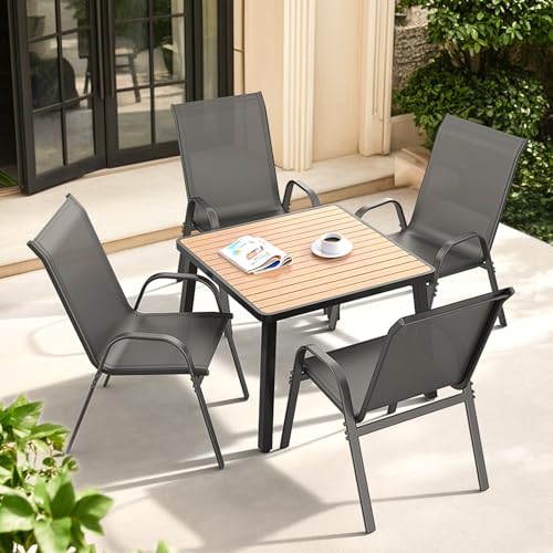 Dovov Patio Chairs Set of 4, All Weather Breathable Stackable Outdoor Dining Chairs with High Back and Wide Seat, Easily Set Up Outdoor Chairs Set of 4 with Metal Frame for Backyard Garden Pool, Grey