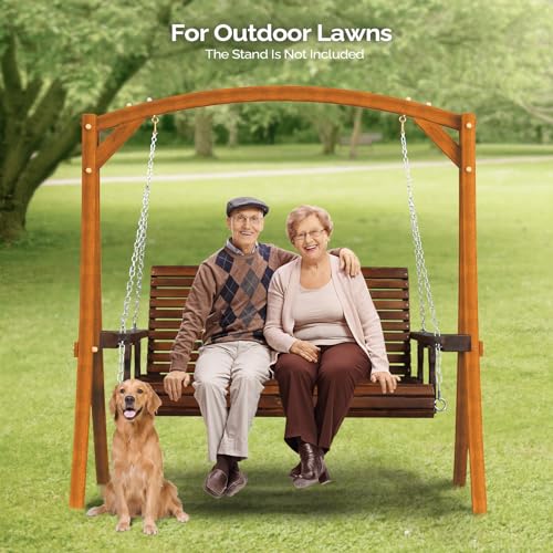 VINGLI XL Size Patio Wooden Porch Swing Outdoor with Cup Holders, Heavy Duty 880 LBS Hanging Swing Chair Bench with Hanging Chains for Yard, Lawn, Garden (4 FT Pro, Rustic)
