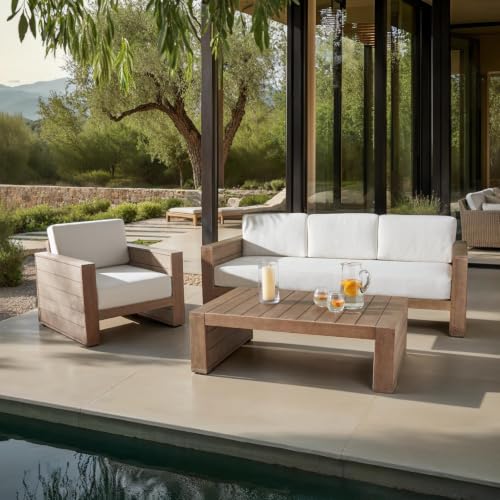 SAFAVIEH Couture Outdoor Collection Santiago Natural Solid Wood Coffee Table