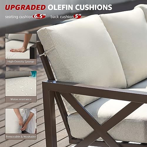 NATURAL EXPRESSIONS 6 Pieces Patio Furniture Sets, Metal Outdoor Sectional Furniture L Shape Patio Conversation Sets,Highback Frame,Metal Table,Large Waterproof Cover, 6.5" Olefin Cushions