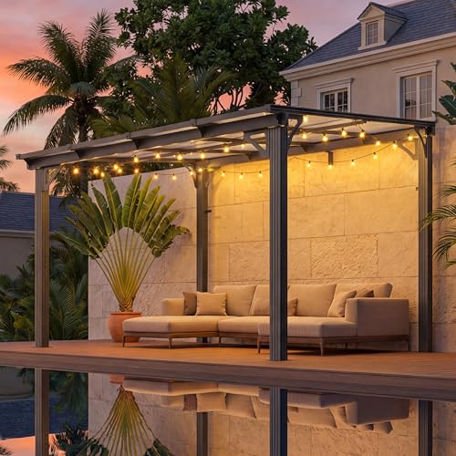 AirWire 10'x8' Wall-Mounted Lean to Gazebo with Aluminum Frame & Polycarbonate Panel, 8x10 FT Hardtop Pergola with Sloped Roof for Backyard, Porch, Deck