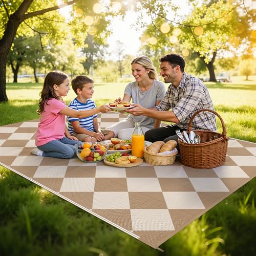 HEBE Outdoor Rug Waterproof 6x9, Checkered Plastic Straw Rug RV Camping Rug, Reversible Outdoor Patio Mat Clearance, Outside Carpet for Porch,Deck,Camper,Balcony
