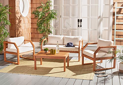 SAFAVIEH Outdoor DREN Natural Brown 4-piece Set - Beige Seat Cushions Included