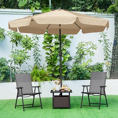 Yaheetech Outdoor Patio Side Table with 1.5" Umbrella Hole, PE Rattan Umbrella Stand, All Weather Wicker Bistro Coffee Table for Garden, Poolside, Deck, Black