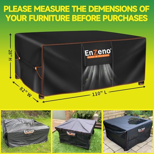 Enzeno Patio Furniture Set Cover,Outdoor Sectional Sofa Couch Set Covers Waterproof,Garden Dining Table Chair Set Cover Outside Rectangular Heavy Duty Weatherproof 110" L x 82" W x 28" H Black