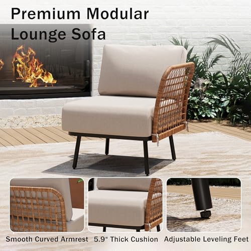 Mugovelo 9-Piece Patio Conversation Sets, Rattan Outdoor 7-Seat Sectional Sofa, Wicker Modular Furniture with 2 Storage Coffee Tables for Backyard, Garden, Porch