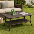 HUMMUH 42-inch 2-Tier Outdoor Patio Coffee Table, Brown PE Rattan Center Table with Powder-Coated Metal Frame for Garden, Backyard, Porch Storage