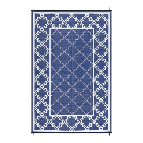 Garvee Reversible Outdoor Rug 5x8, Waterproof Outdoor Plastic Straw Rug with Interlacing Pattern, RV Mat for Picnics, Patio, Camping, Balcony, Deck, Backyard, Porch, Blue