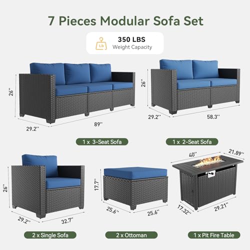 Aoxun 1 Piece Loveseats Patio Furniture Set, Wicker Outdoor Furniture Conversation Set with 4" Thick Cushions for Deck Yard and Poolside Navy Blue