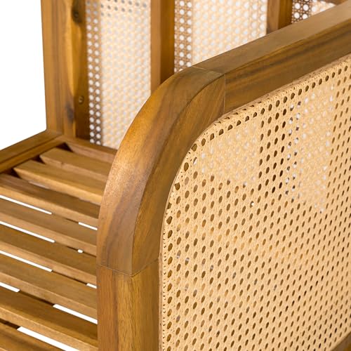 Merax 5 Piece Patio Outdoor Furniture Set, All-Weather Rattan Wicker L-Shaped Sectional Sofa w/Coushions, Acacia Wood 5-Seater Couch Set for Porch, Lawn, Backyard, Balcony, Teak+ Beige