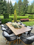 PURPLE LEAF 9 Pieces Patio Dining Set Wicker Outdoor Furniture Rectangular Table and Chairs Set for Garden Deck Teak-Finish Aluminum Frame Backyard Kitchen Set, Cushions and Pillows Included