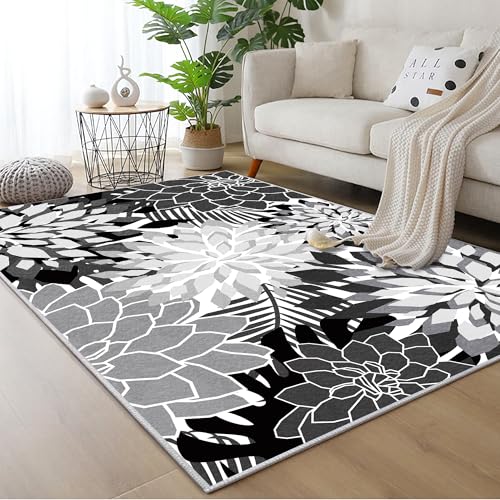ZonLi Outdoor Rug 9x12Ft Waterproof Multicolored Black White Indoor Area Rug Washable Outdoor Patio Rugs Tropical Floral Non Slip Outdoor Carpet for Living Room, Pool,Backyard,Deck,Camping.
