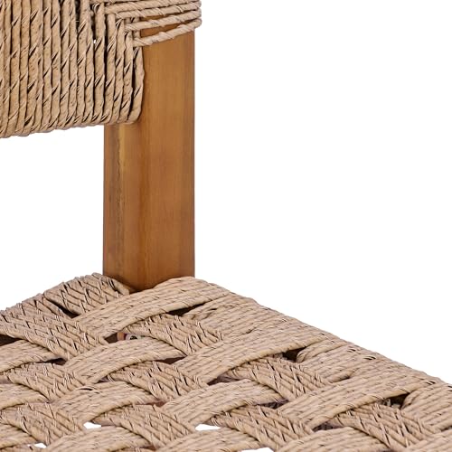 Christopher Knight Home 2-Pack Outdoor Counter Height Bar Stools with Backrest, Acacia Wood Frame Woven Wicker, 28" Patio Bar Chairs with Teak Finish for Deck Balcony Outdoor Bar Table, Light Brown