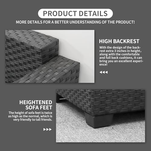 Rattaner 5-Piece Patio Furniture Sofa Set Outdoor Wicker Sectional Couch with Storage Table Non-Slip Cushions Furniture Covers, Grey