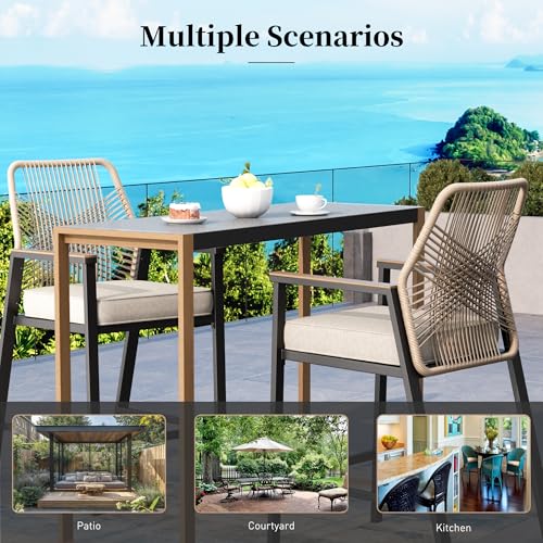 SUNSHINE VALLEY Outdoor Bar Stools Set of 4, Rattan High Top Patio Chairs with Waterproof Cushion and Armrest, All-Weather Bar Height Furniture for Outside Patio Balcony and Pool, Beige
