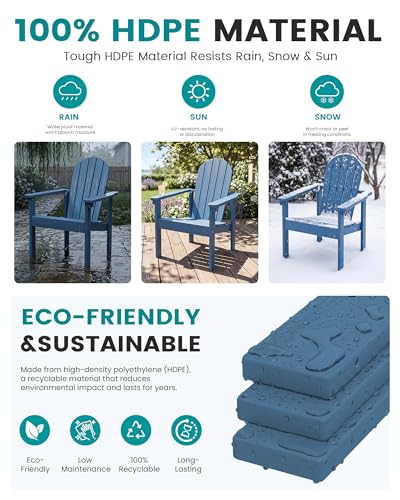 SERWALL Stackable Modern Adirondack Chairs Set of 4, HDPE Outdoor Patio Chairs with Space-Saving Design, All-Weather Fire Pit Chairs with Widened Seat for Deck, Backyard, Garden, Lawn (Blue)