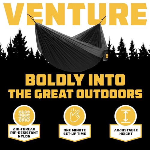 Wise Owl Outfitters Hammock for Camping Single Hammocks Gear for The Outdoors Backpacking Survival or Travel - Portable Lightweight Parachute Nylon SO Black & Grey